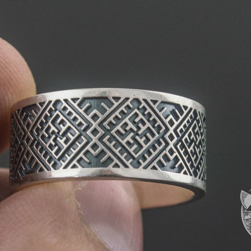 Slavic Ornament 925 Sterling Silver Pagan Ring - VikingsBrand