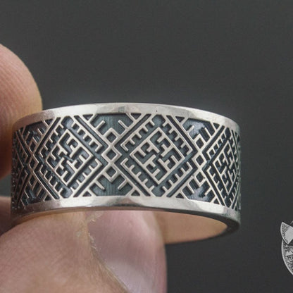 Slavic Ornament 925 Sterling Silver Pagan Ring - VikingsBrand
