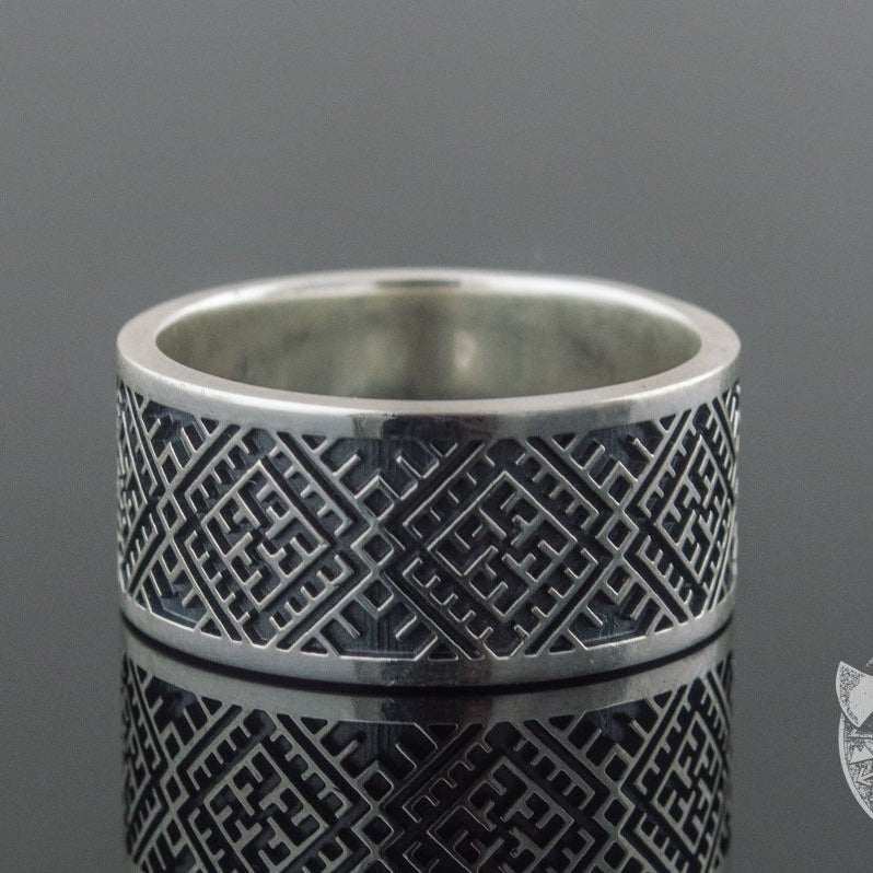 Slavic Ornament 925 Sterling Silver Pagan Ring - VikingsBrand