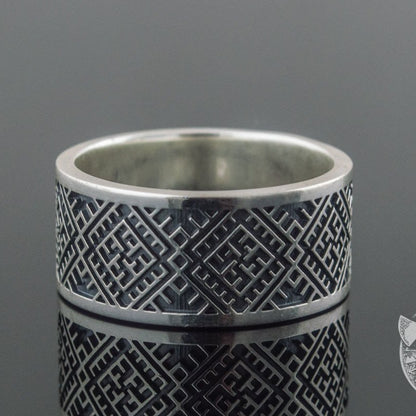 Slavic Ornament 925 Sterling Silver Pagan Ring - VikingsBrand