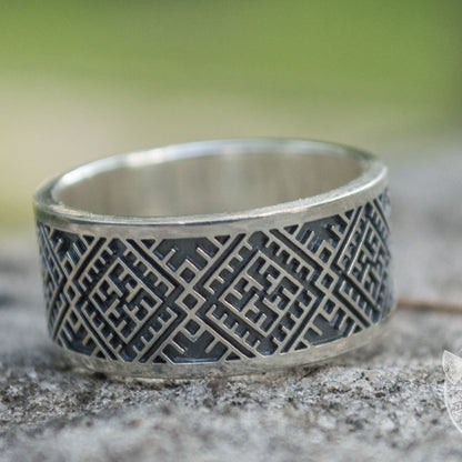 Slavic Ornament 925 Sterling Silver Pagan Ring - VikingsBrand
