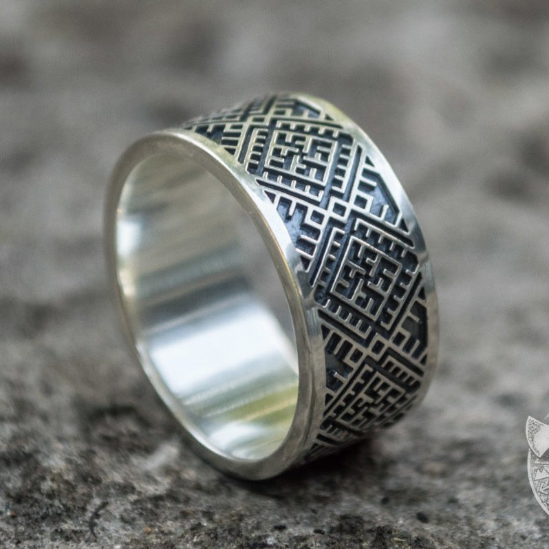 Slavic Ornament 925 Sterling Silver Pagan Ring - VikingsBrand