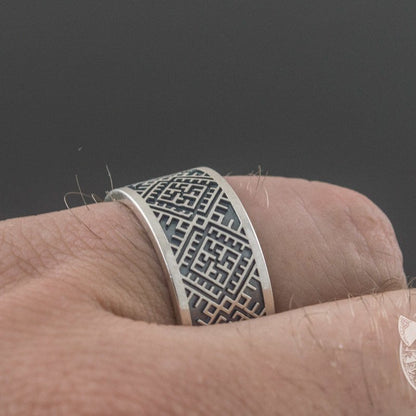 Slavic Ornament 925 Sterling Silver Pagan Ring - VikingsBrand