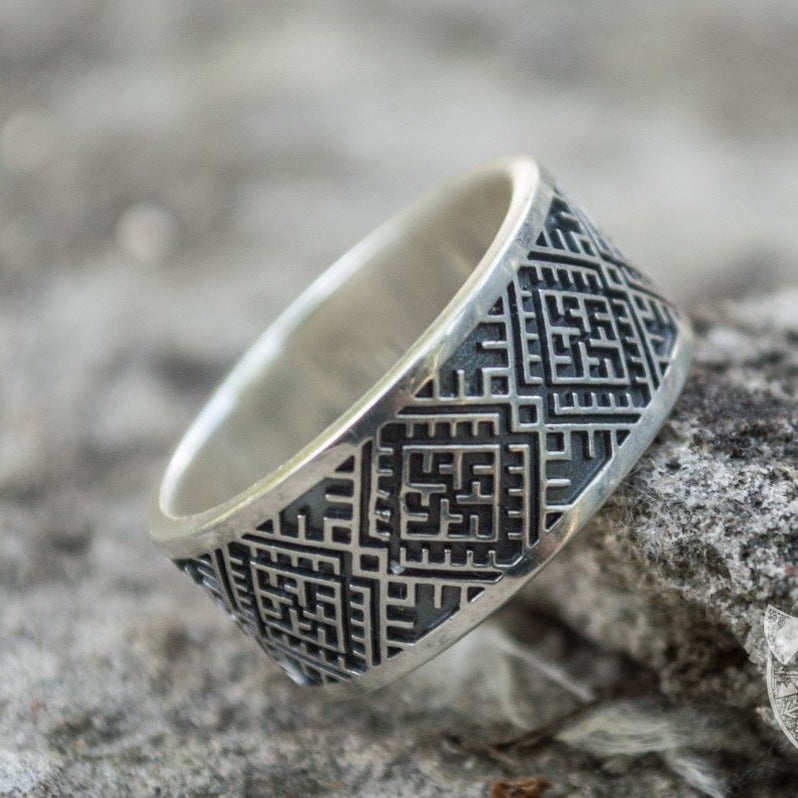 Slavic Ornament 925 Sterling Silver Pagan Ring - VikingsBrand