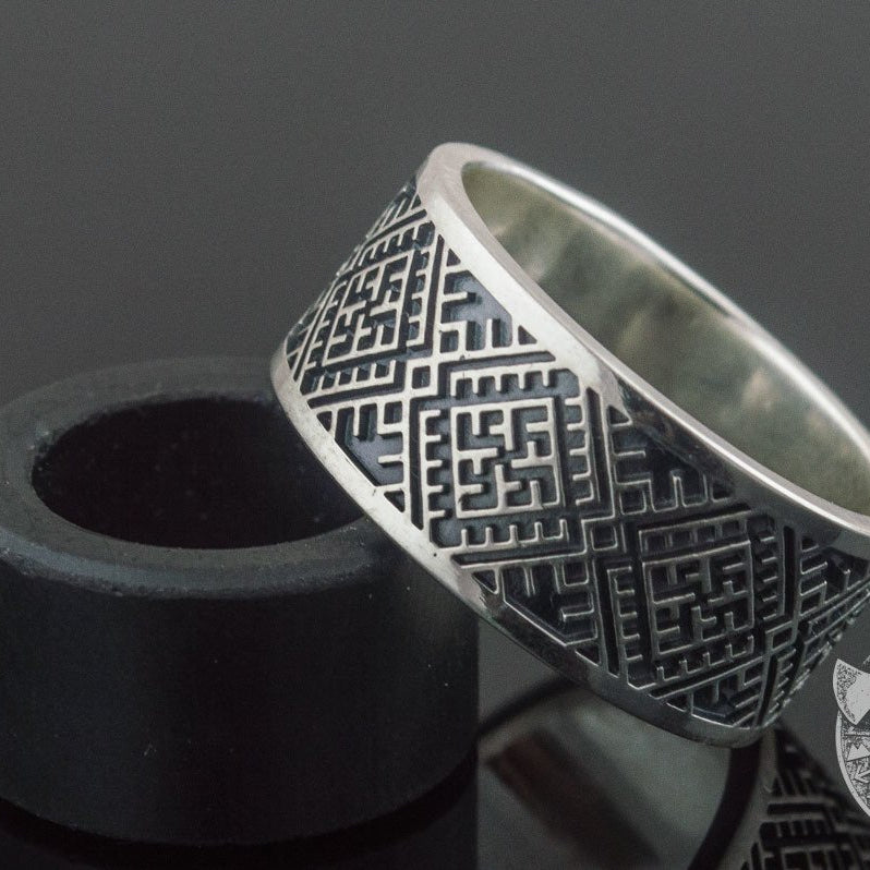 Slavic Ornament 925 Sterling Silver Pagan Ring - VikingsBrand