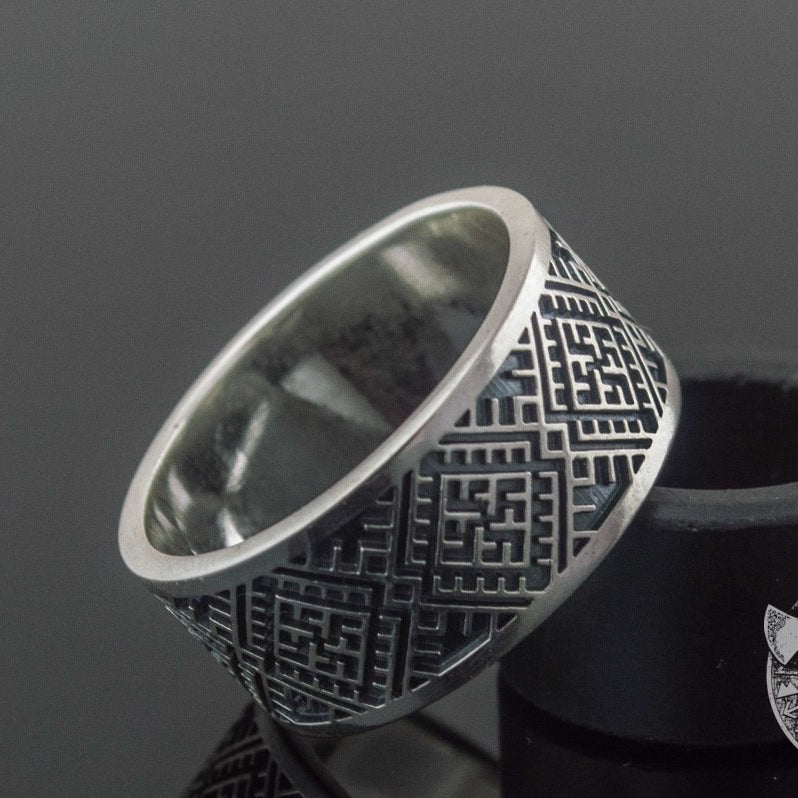Slavic Ornament 925 Sterling Silver Pagan Ring - VikingsBrand