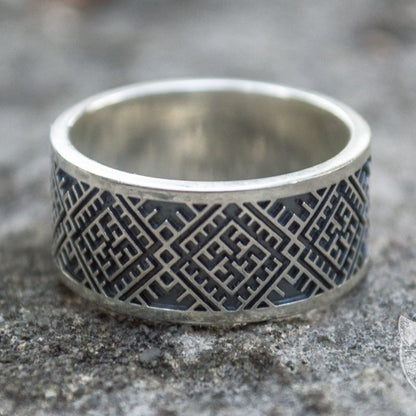 Slavic Ornament 925 Sterling Silver Pagan Ring - VikingsBrand