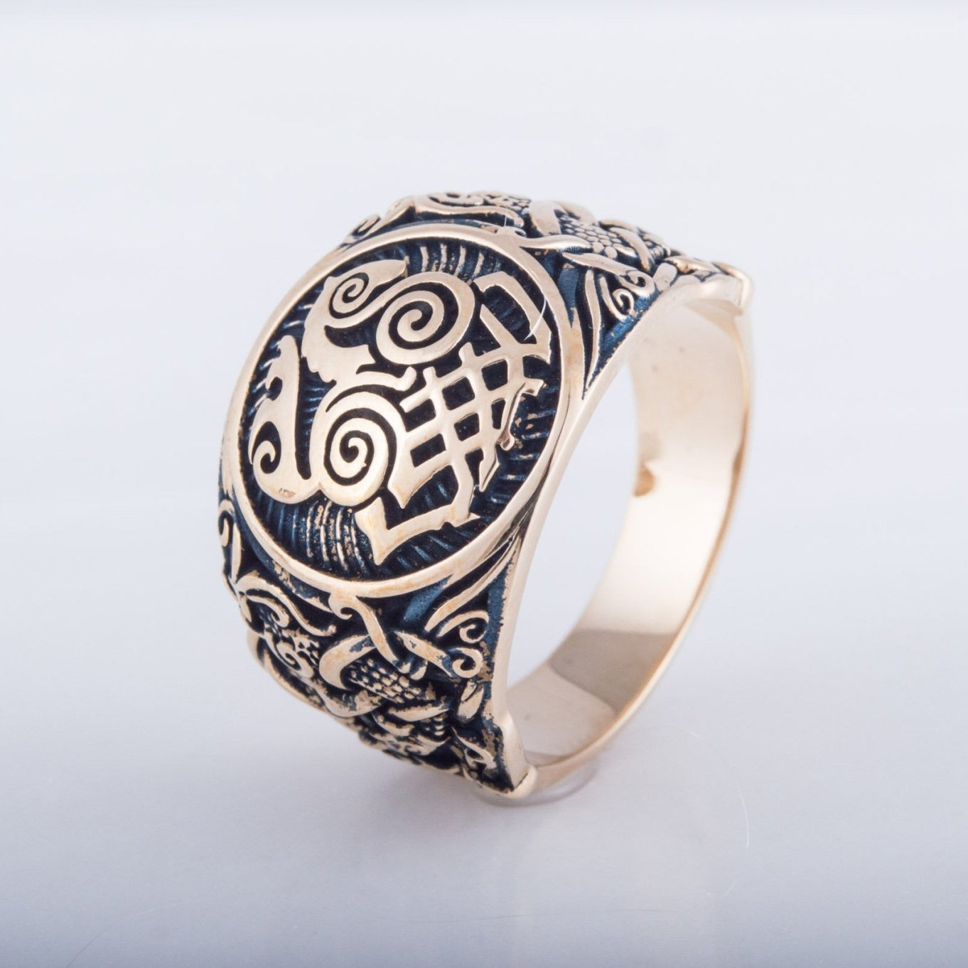 Sleipnir Ring with Mammen Ornament Handcrafted Bronze Viking Ring