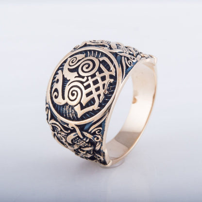 Sleipnir Ring with Mammen Ornament Handcrafted Bronze Viking Ring