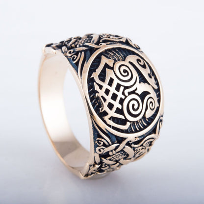 Sleipnir Ring with Mammen Ornament Handcrafted Bronze Viking Ring