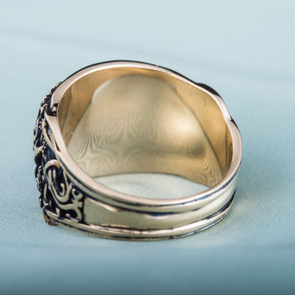 Sleipnir Ring with Mammen Ornament Handcrafted Bronze Viking Ring