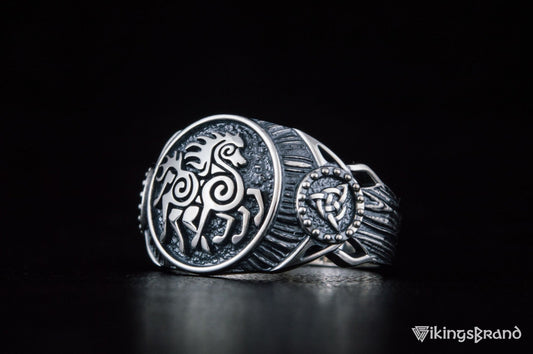 Sleipnir Viking Symbol Ring Sterling Silver Handmade Viking Jewelry