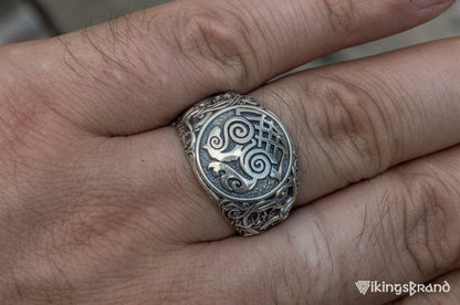 Sleipnir Viking Symbol Ring with Urnes Style Sterling Silver Viking Jewelry