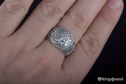 Sleipnir Viking Symbol Ring with Urnes Style Sterling Silver Viking Jewelry