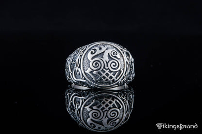 Sleipnir Viking Symbol Ring with Urnes Style Sterling Silver Viking Jewelry
