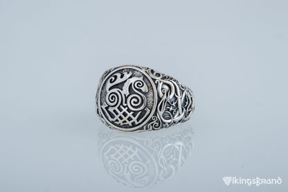 Sleipnir Viking Symbol Ring with Urnes Style Sterling Silver Viking Jewelry