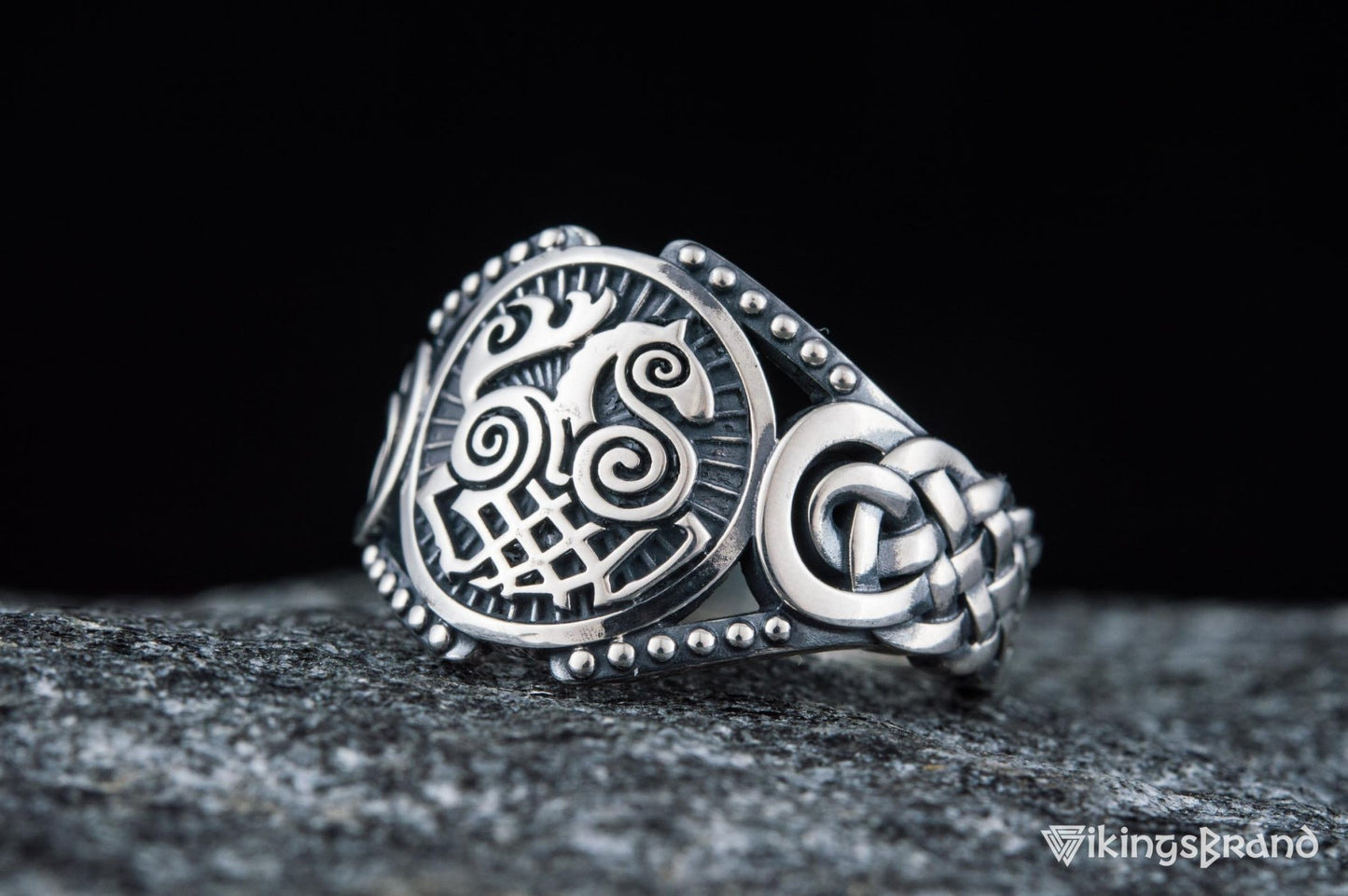 Sleipnir Viking Symbol with Viking Ornament Sterling Silver Handmade Jewelry