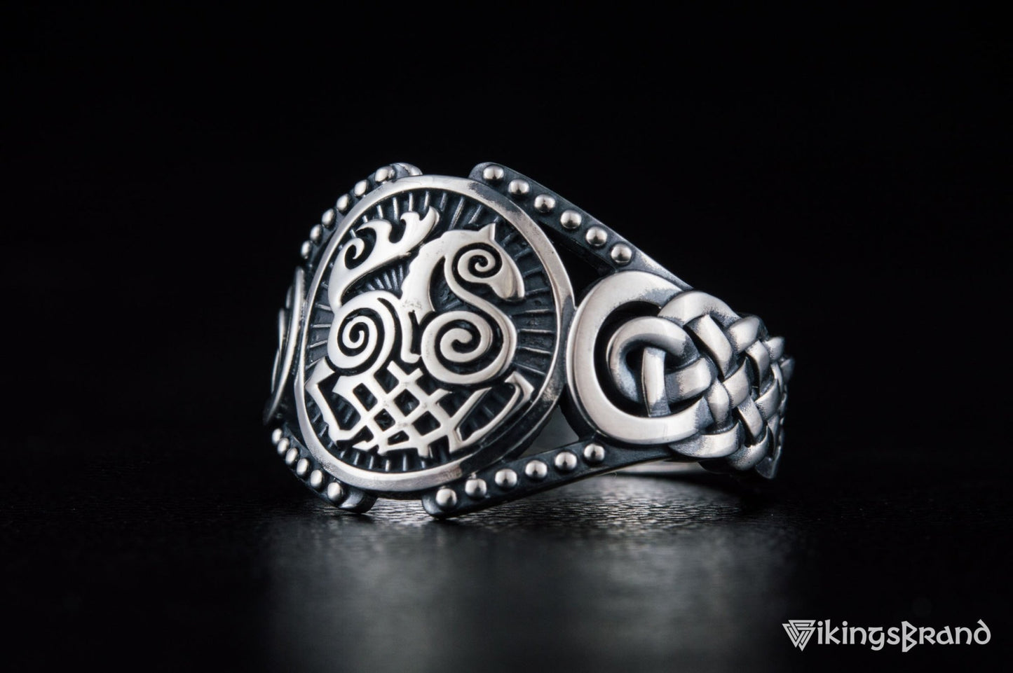 Sleipnir Viking Symbol with Viking Ornament Sterling Silver Handmade Jewelry