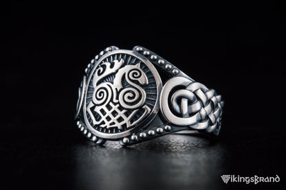 Sleipnir Viking Symbol with Viking Ornament Sterling Silver Handmade Jewelry