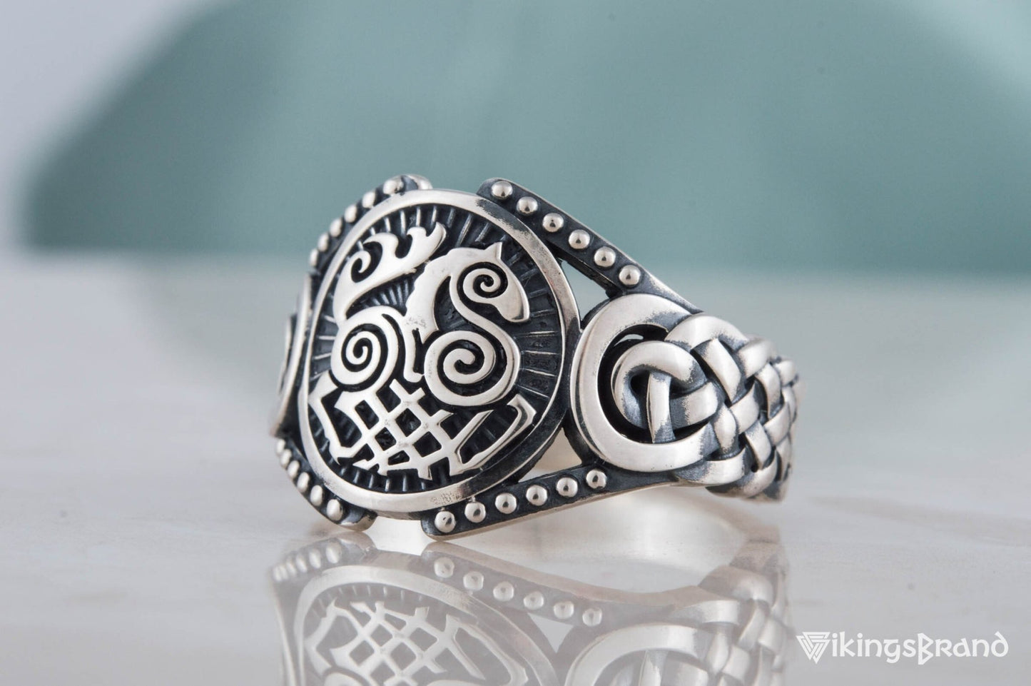 Sleipnir Viking Symbol with Viking Ornament Sterling Silver Handmade Jewelry