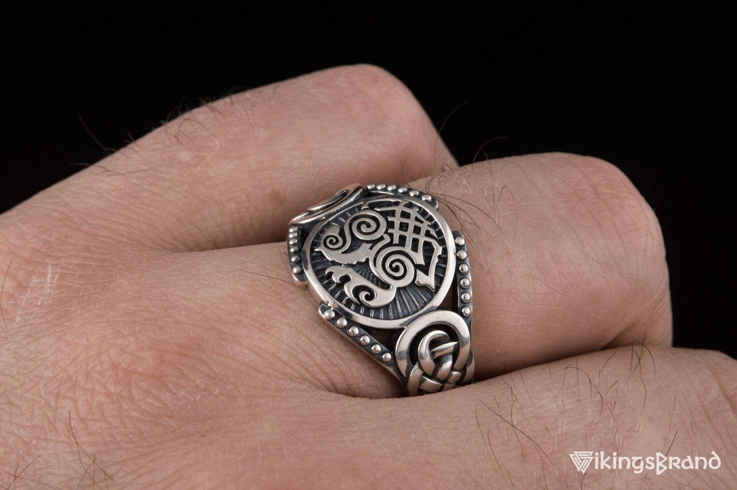 Sleipnir Viking Symbol with Viking Ornament Sterling Silver Handmade Jewelry