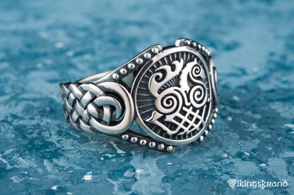 Sleipnir Viking Symbol with Viking Ornament Sterling Silver Handmade Jewelry