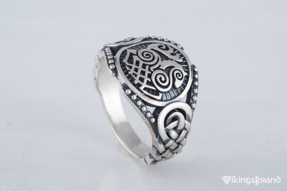 Sleipnir Viking Symbol with Viking Ornament Sterling Silver Handmade Jewelry