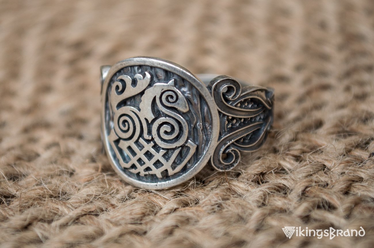 Sleipnir Viking Symbol with Viking Ornament Sterling Silver Norse Jewelry
