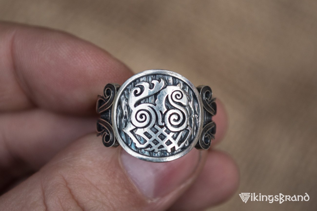 Sleipnir Viking Symbol with Viking Ornament Sterling Silver Norse Jewelry