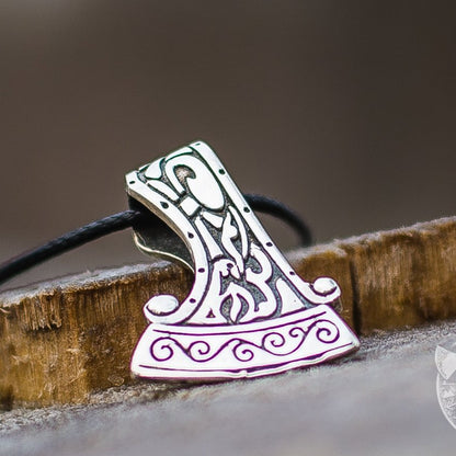 Small Perun's Axe with Ornament 925  Sterling Silver Pendant - VikingsBrand