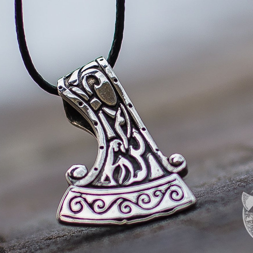 Small Perun's Axe with Ornament 925  Sterling Silver Pendant - VikingsBrand