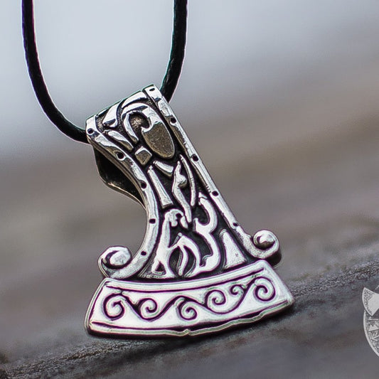 Small Perun's Axe with Ornament 925  Sterling Silver Pendant - VikingsBrand