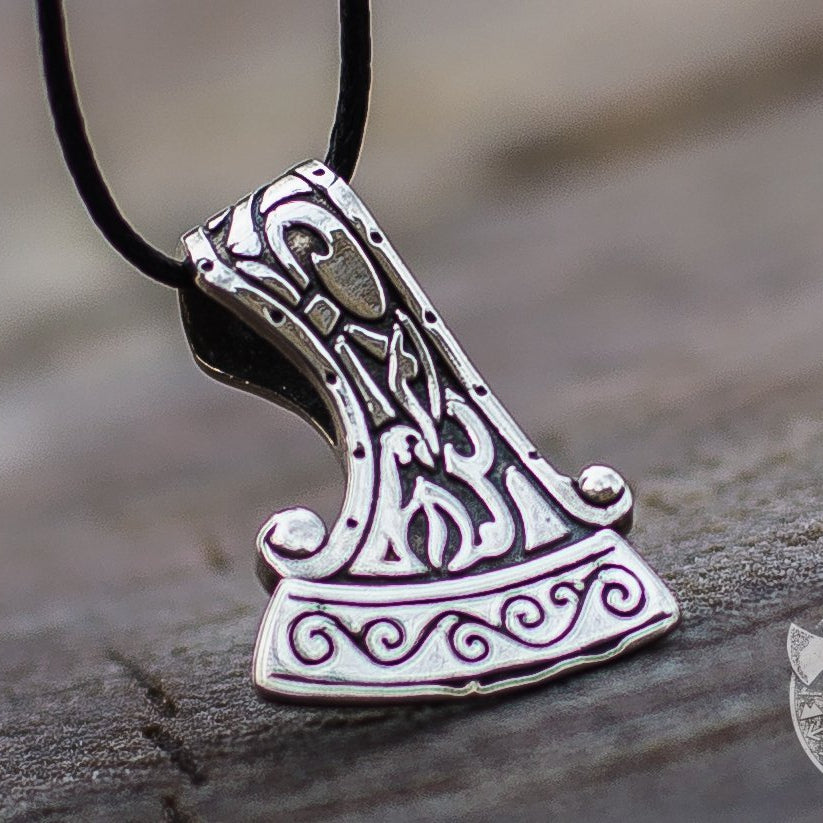 Small Perun's Axe with Ornament 925  Sterling Silver Pendant - VikingsBrand