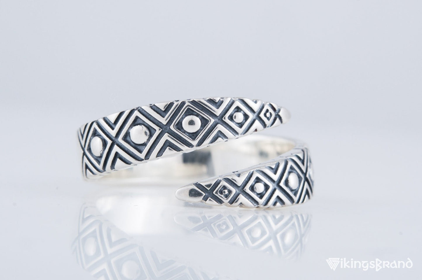 Snake Viking Style Ring with Geometry Ornament Sterling Silver Jewelry
