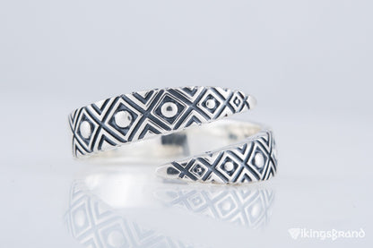 Snake Viking Style Ring with Geometry Ornament Sterling Silver Jewelry