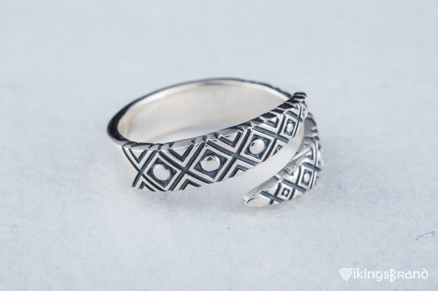 Snake Viking Style Ring with Geometry Ornament Sterling Silver Jewelry