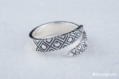 Snake Viking Style Ring with Geometry Ornament Sterling Silver Jewelry