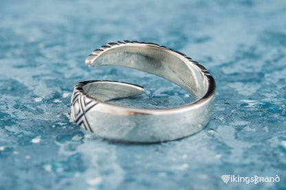 Snake Viking Style Ring with Geometry Ornament Sterling Silver Jewelry