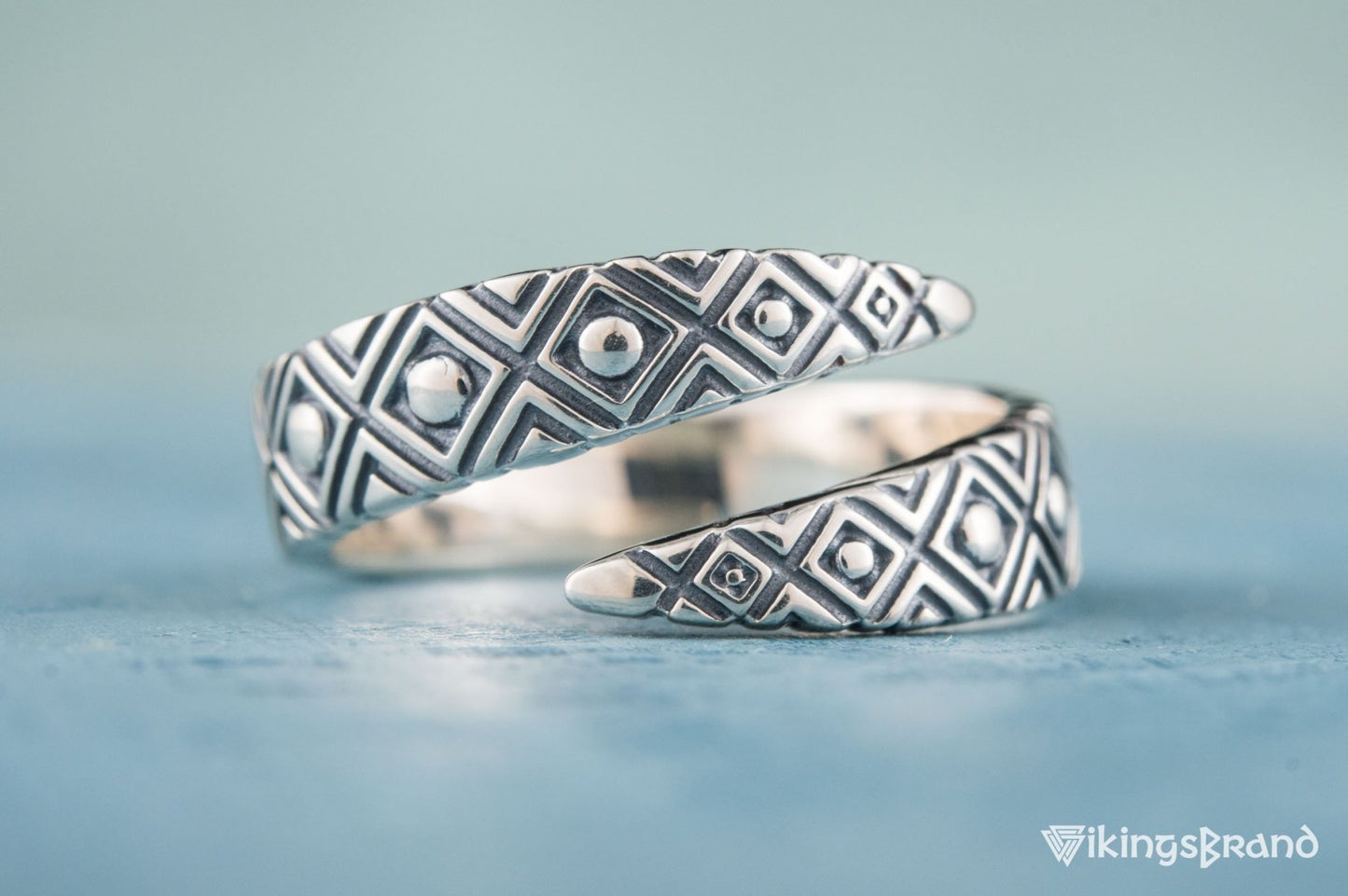 Snake Viking Style Ring with Geometry Ornament Sterling Silver Jewelry