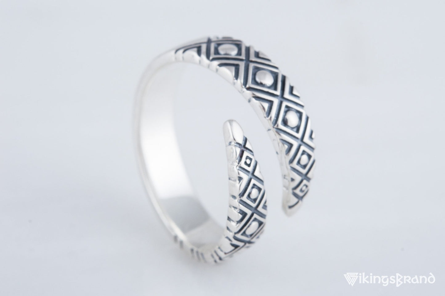 Snake Viking Style Ring with Geometry Ornament Sterling Silver Jewelry