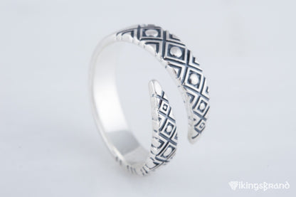 Snake Viking Style Ring with Geometry Ornament Sterling Silver Jewelry