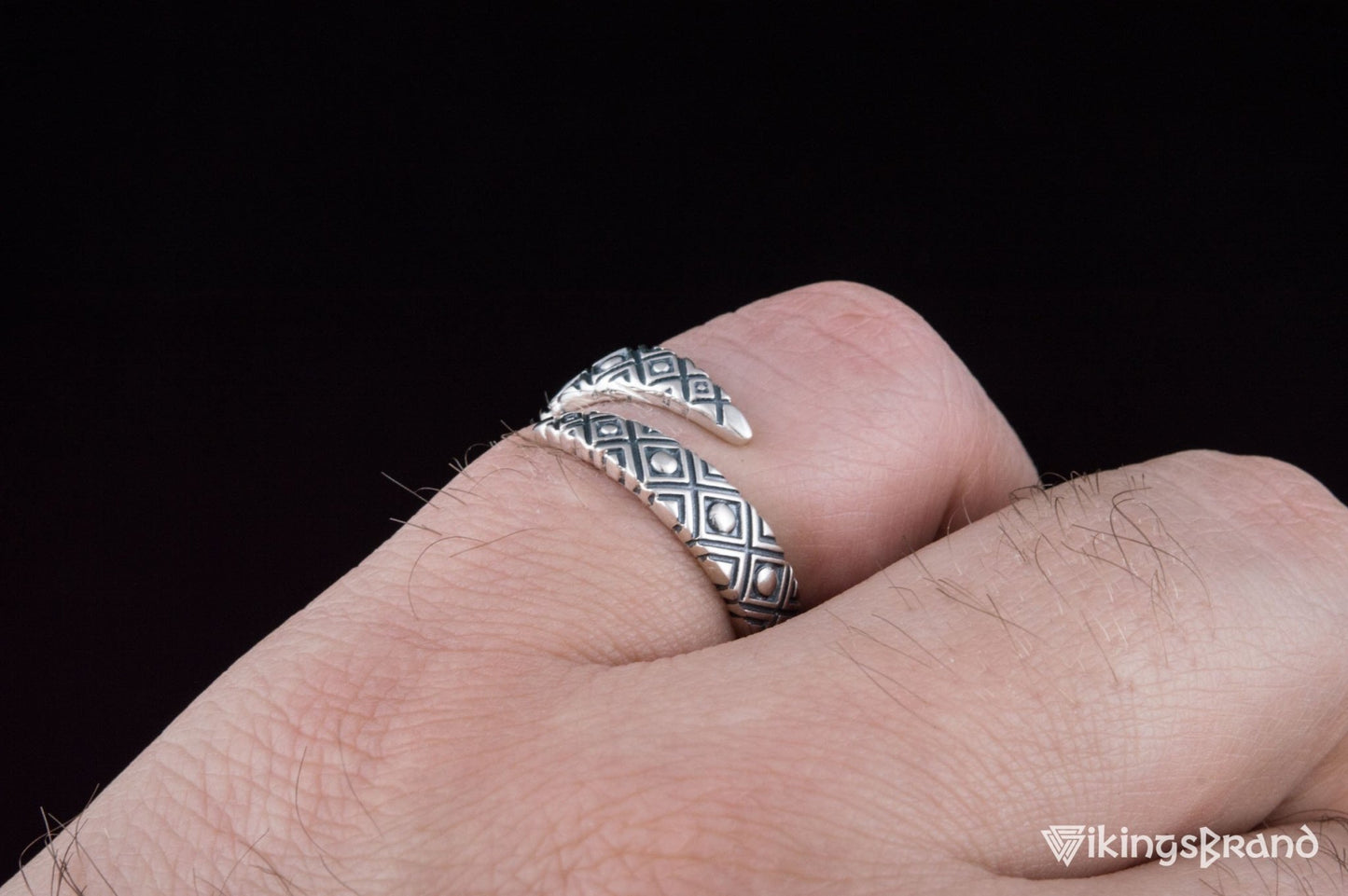 Snake Viking Style Ring with Geometry Ornament Sterling Silver Jewelry