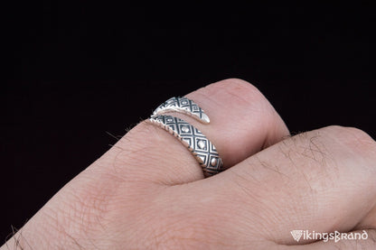 Snake Viking Style Ring with Geometry Ornament Sterling Silver Jewelry