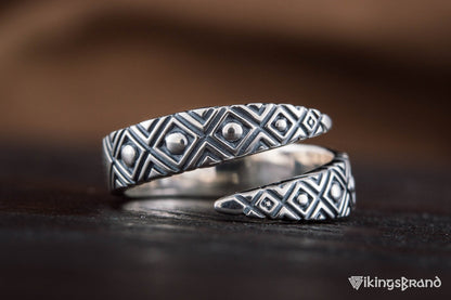 Snake Viking Style Ring with Geometry Ornament Sterling Silver Jewelry