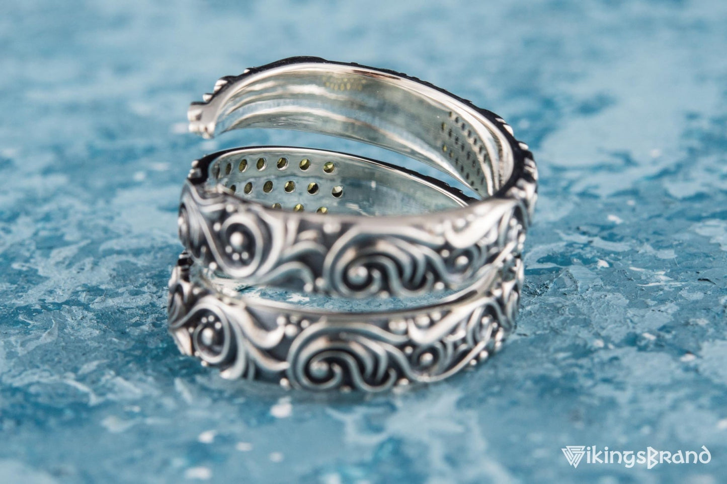 Snake Viking Style Ring with Ornament and Gems Sterling Silver Handmade Jewelry