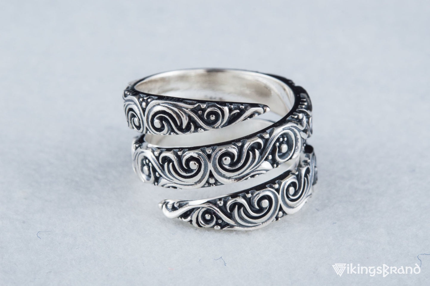 Snake Viking Style Ring with Ornament Sterling Silver Handmade Jewelry