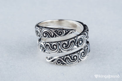 Snake Viking Style Ring with Ornament Sterling Silver Handmade Jewelry
