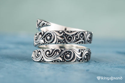 Snake Viking Style Ring with Ornament Sterling Silver Handmade Jewelry