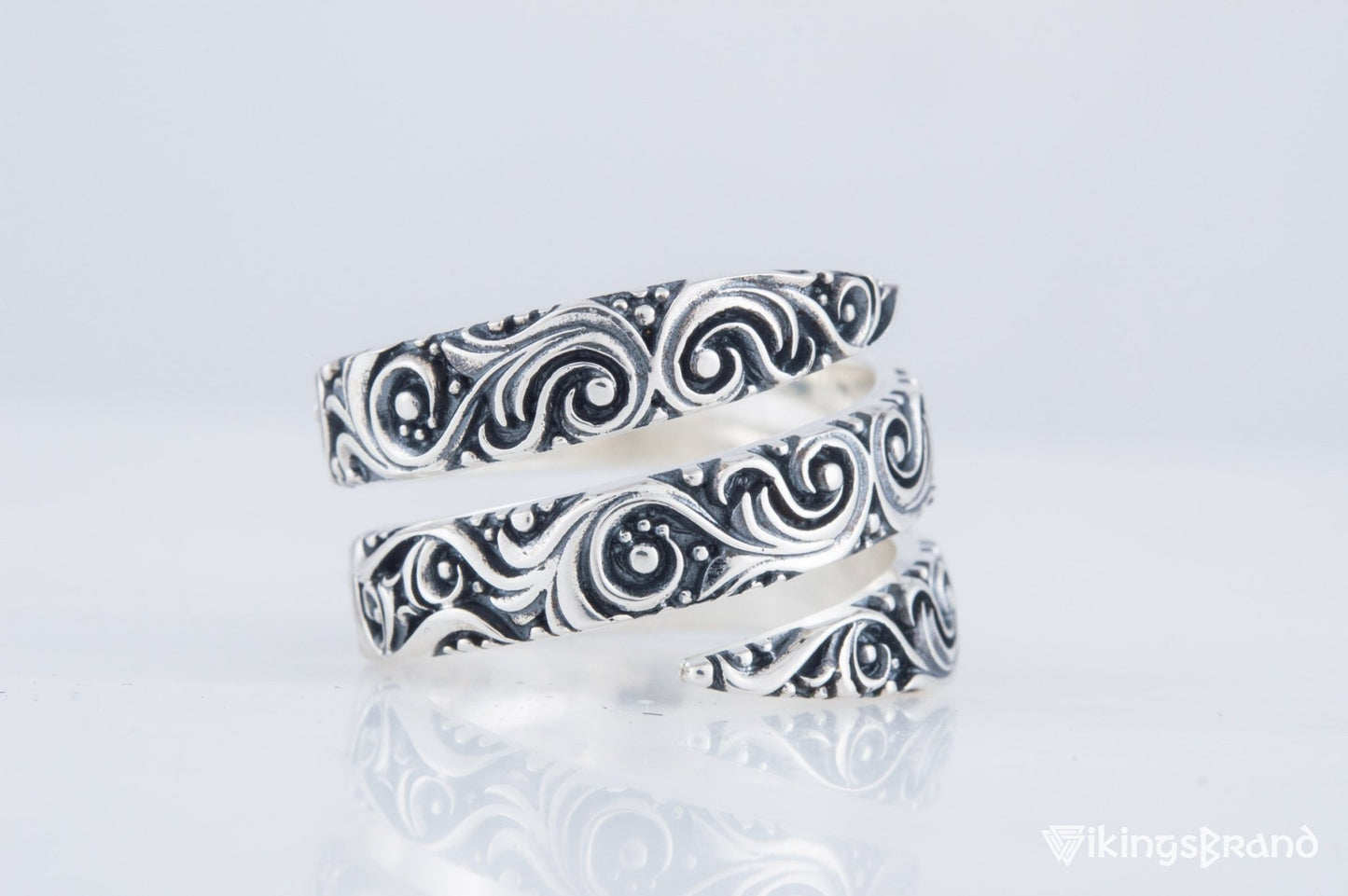 Snake Viking Style Ring with Ornament Sterling Silver Handmade Jewelry