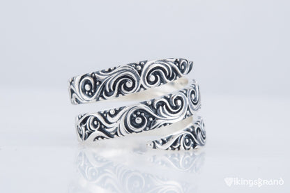 Snake Viking Style Ring with Ornament Sterling Silver Handmade Jewelry